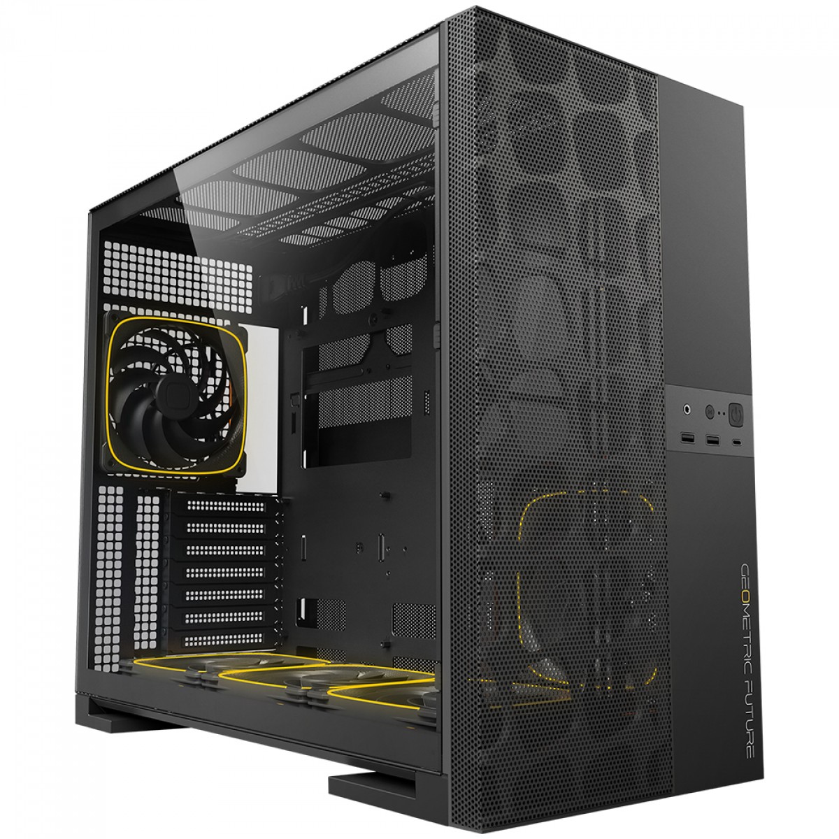 Gabinete Gamer Geometric Future Model 5 Vent, Mid Tower, Vidro Temperado, EATX, Sem Fonte, Com 5 Fans ARGB, Preto, GEO-M5VF-B