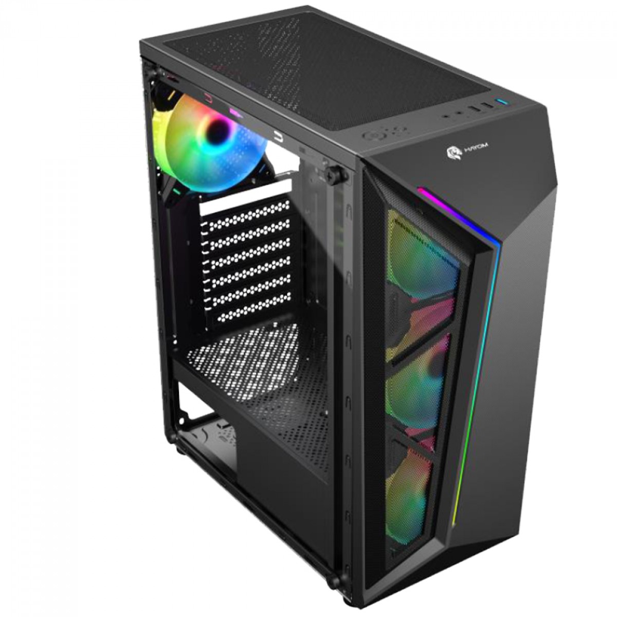 Gabinete Gamer Hayom GB1713, Mid Tower, Vidro Temperado, ATX, Sem Fonte, Com 4 Fans, Preto