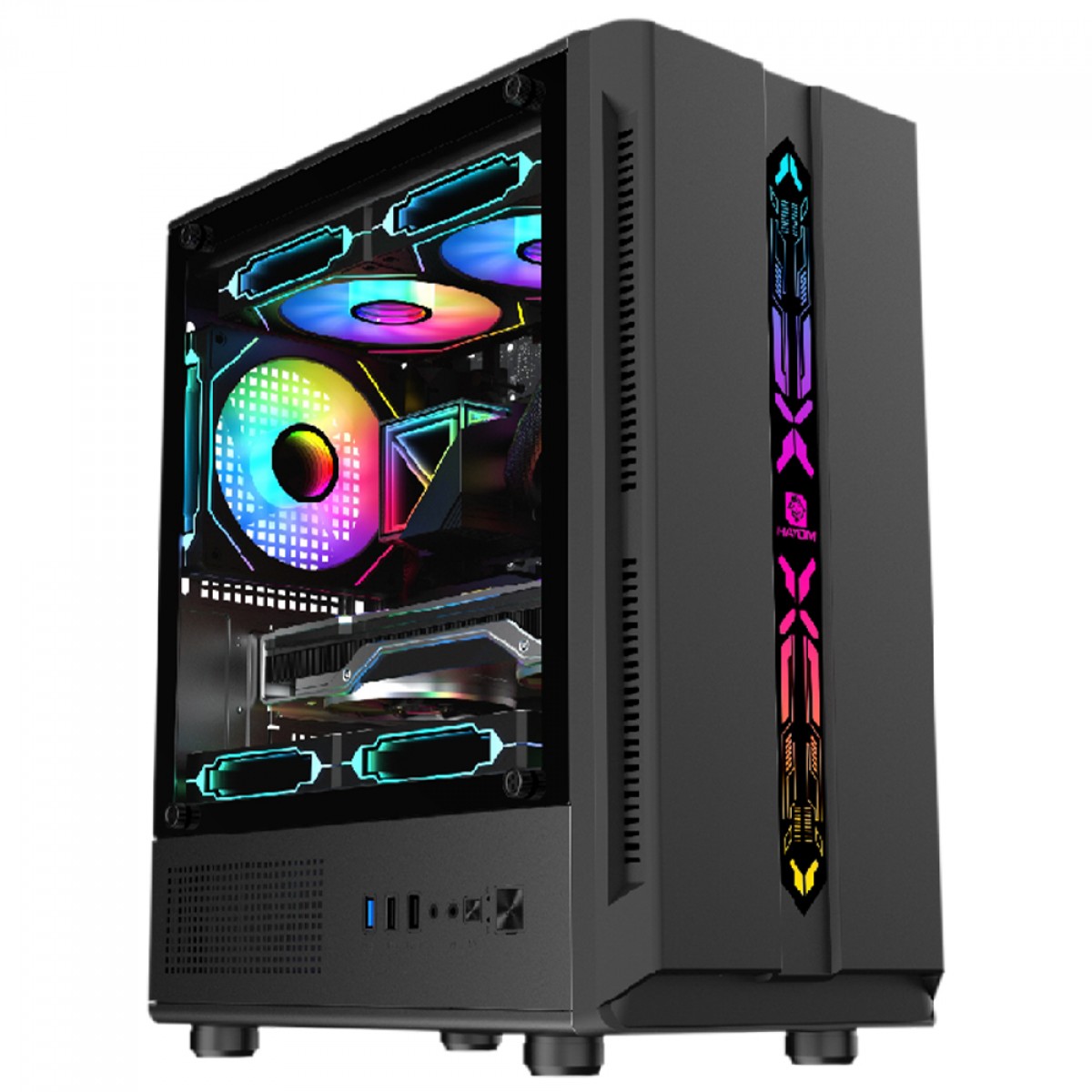 Gabinete Gamer Hayom GB1726, Mid Tower, Vidro Temperado, M-ATX, Sem Fonte, Sem Fans, Preto