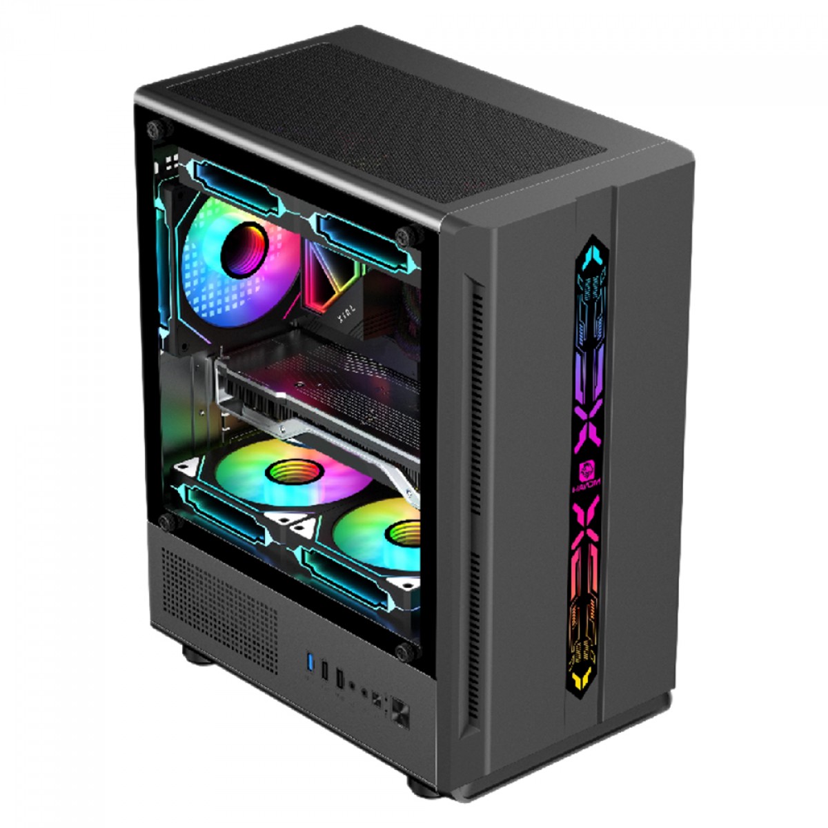 Gabinete Gamer Hayom GB1726, Mid Tower, Vidro Temperado, M-ATX, Sem Fonte, Sem Fans, Preto