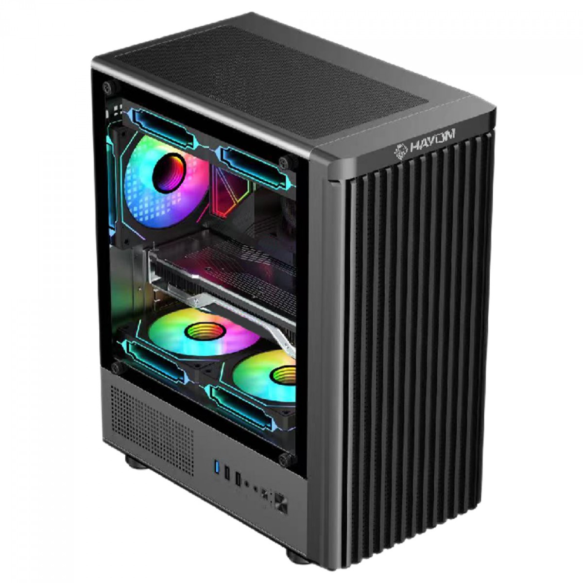 Gabinete Gamer Hayom GB1727, Mid Tower, Lateral em Vidro, M-ATX, Com 3 Fans, Sem Fonte, Preto
