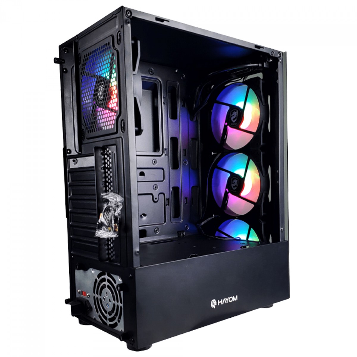 Gabinete Gamer Hayom GB1749, Mid Tower, Vidro Temperado, ATX, Sem Fonte, Com 4 Fans, Preto