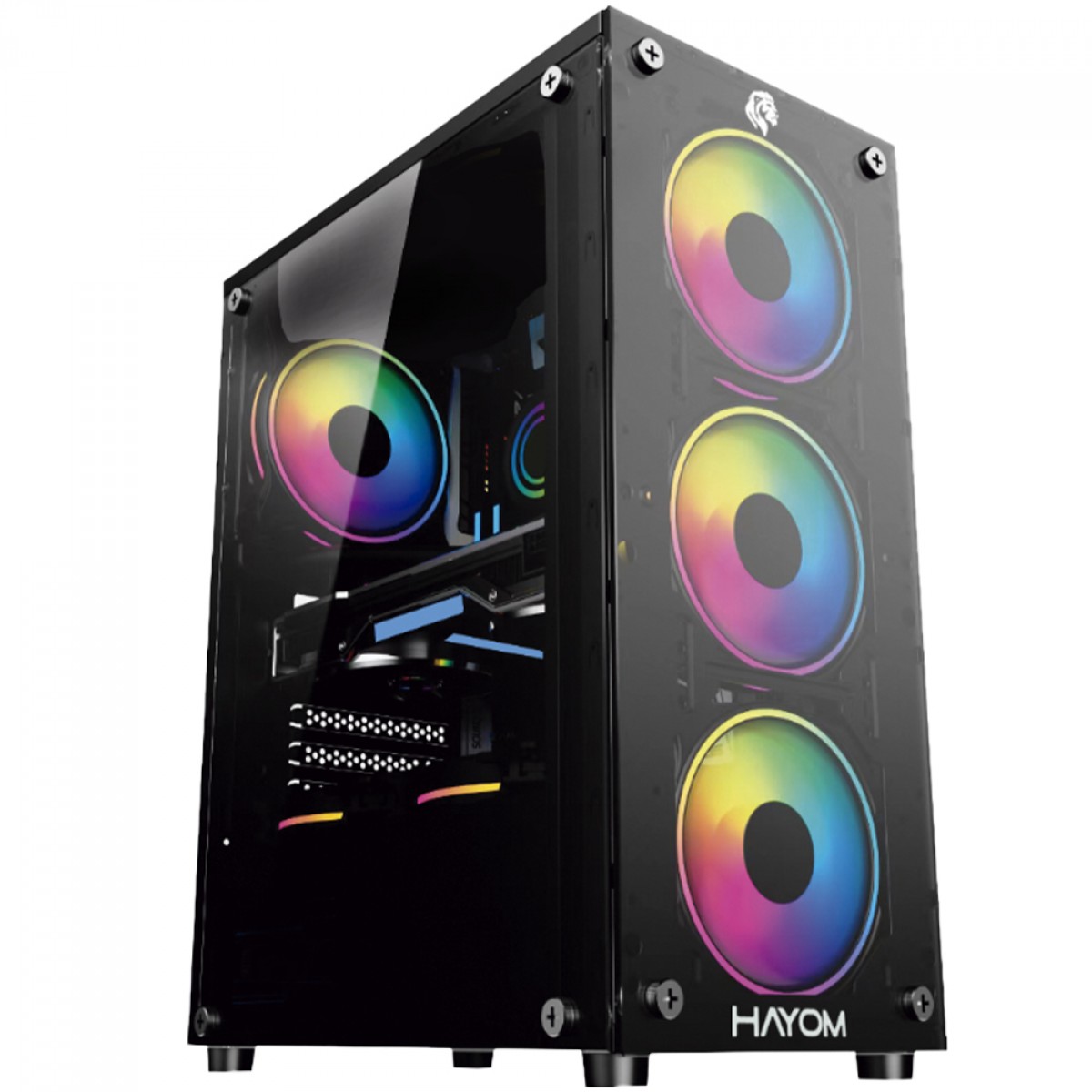 Gabinete Gamer Hayom GB1749, Mid Tower, Vidro Temperado, ATX, Sem Fonte, Com 4 Fans, Preto