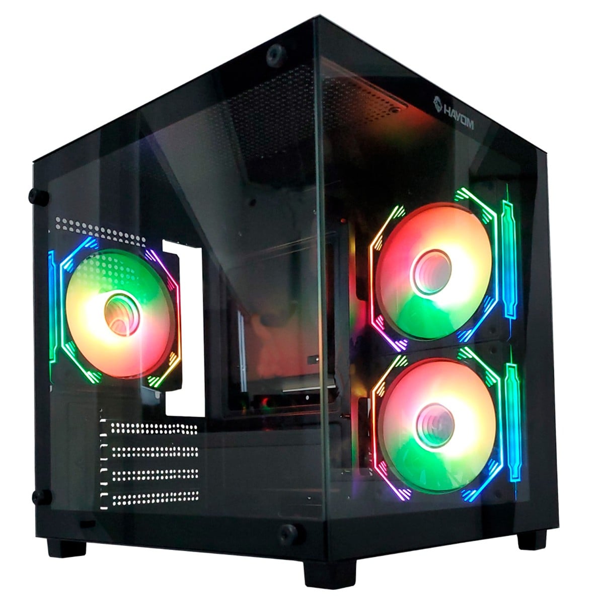 Gabinete Gamer Hayom GB1784, Aquario, Mini Tower, Vidro Temperado, m-ATX, Sem Fonte, Com 3 Fans, Preto