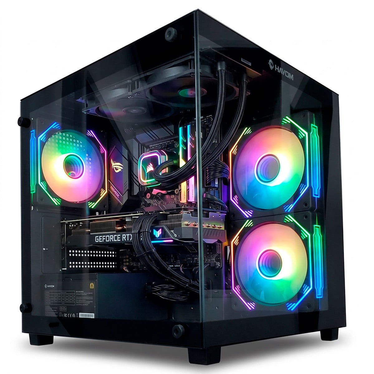 Gabinete Gamer Hayom GB1784, Aquario, Mini Tower, Vidro Temperado, m-ATX, Sem Fonte, Com 3 Fans, Preto