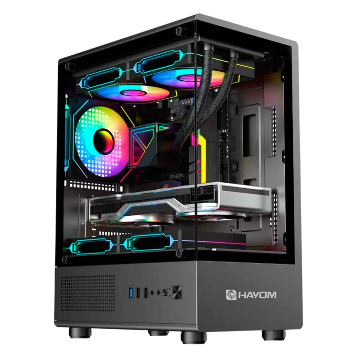 Gabinete Gamer Hayom GB1789, Mid Tower, Vidro Temperado, m-ATX, Sem Fonte, Com 3 Fans, Preto
