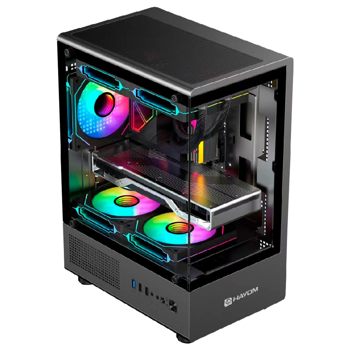 Gabinete Gamer Hayom GB1789, Mid Tower, Vidro Temperado, m-ATX, Sem Fonte, Com 3 Fans, Preto