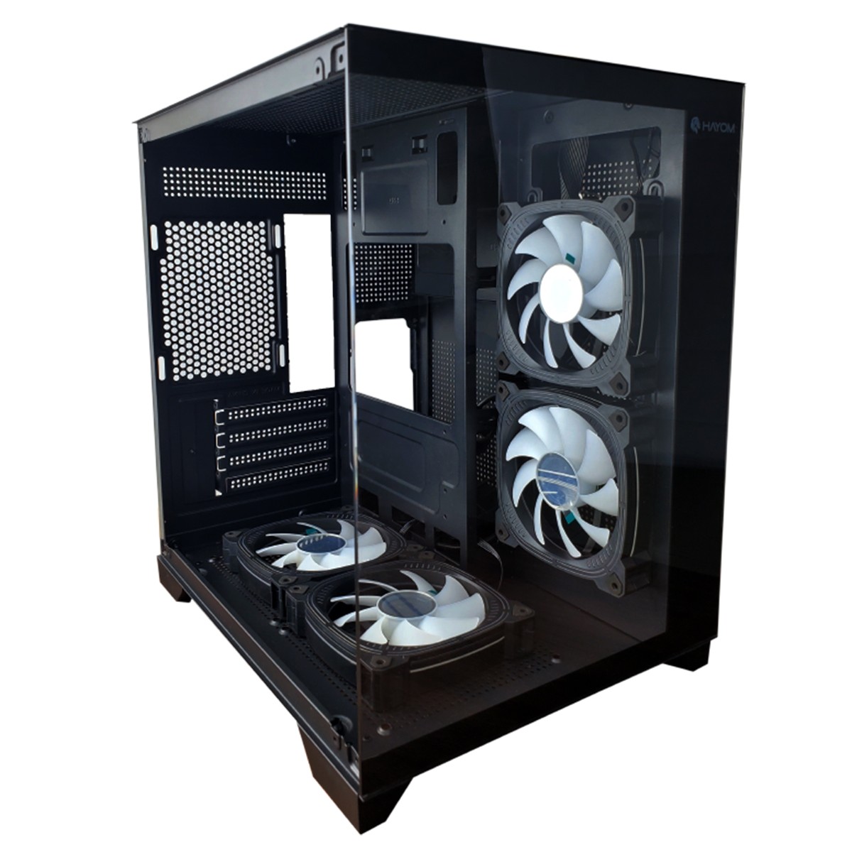 Gabinete Gamer Hayom GB1790, Mini Tower, Vidro Temperado, M-ATX, Sem Fonte, Com 4 Fans, Preto