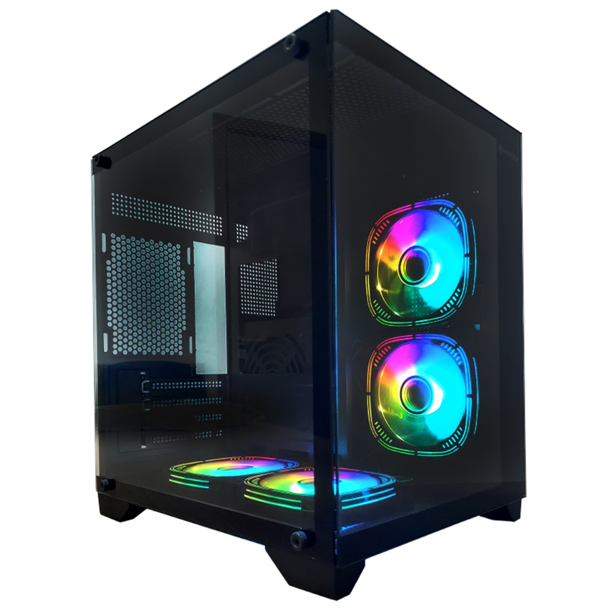 Gabinete Gamer Hayom GB1790, Mini Tower, Vidro Temperado, M-ATX, Sem Fonte, Com 4 Fans, Preto
