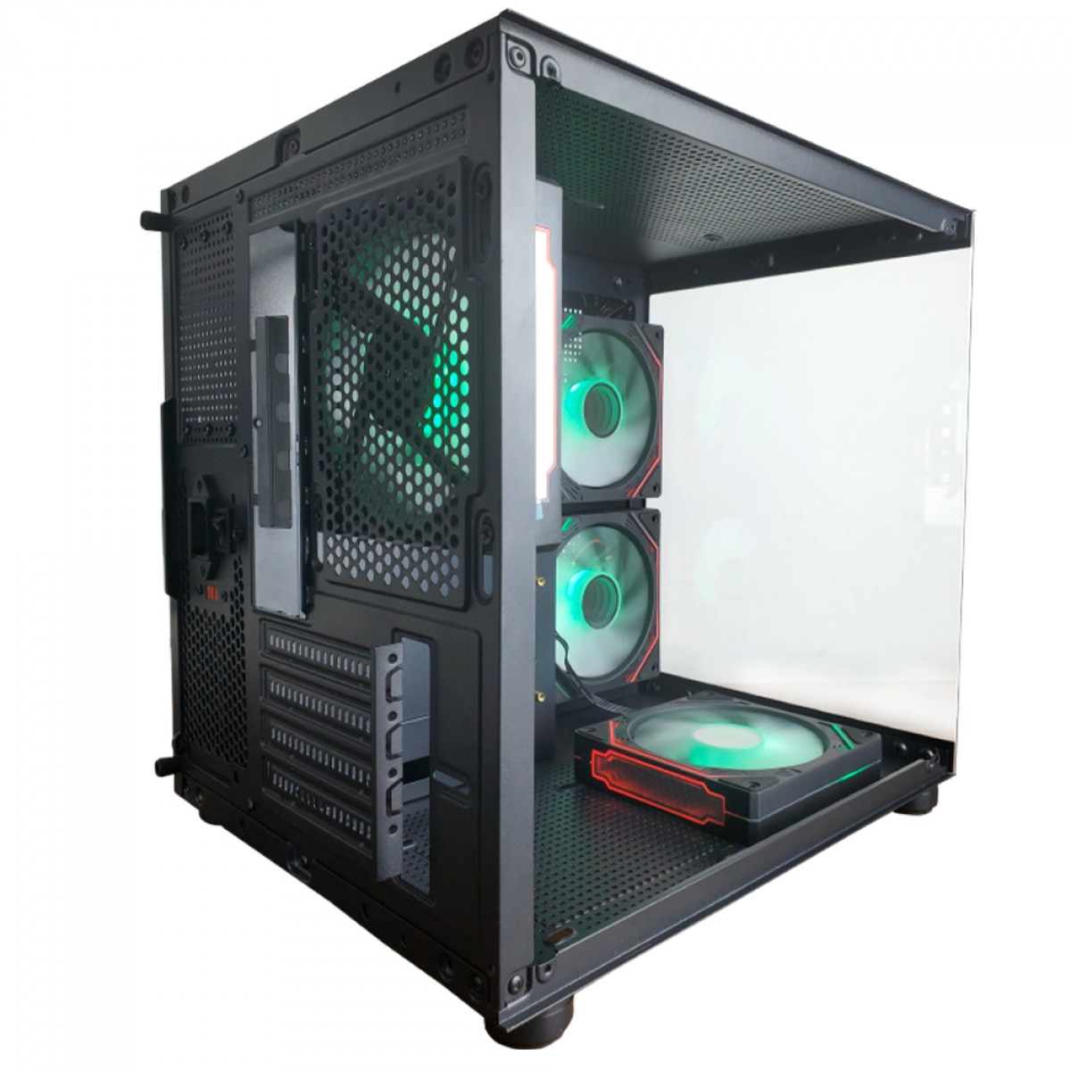 Gabinete Gamer Hayom GB1796, Aquario, Mini Tower, Vidro Temperado, m-ATX, Sem Fonte, Com 4 Fans, Preto