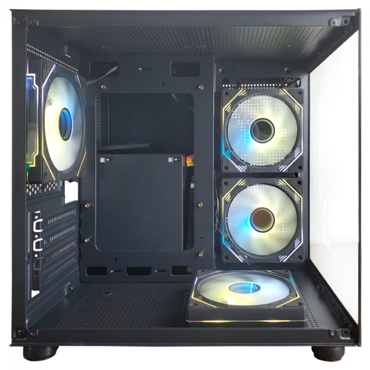 Gabinete Gamer Hayom GB1796, Aquario, Mini Tower, Vidro Temperado, m-ATX, Sem Fonte, Com 4 Fans, Preto