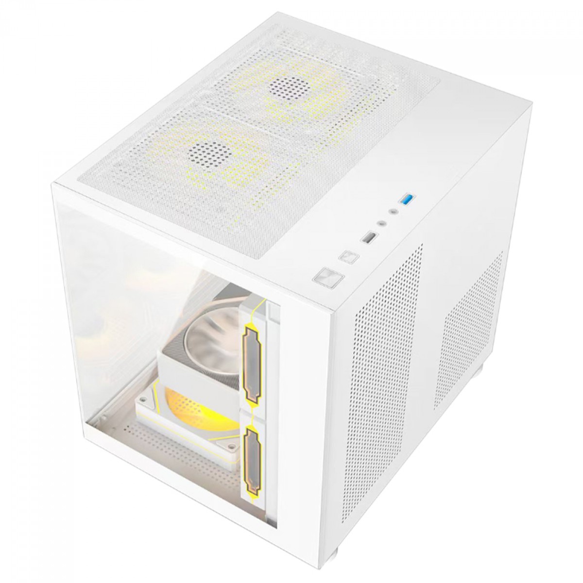 Gabinete Gamer Hayom GB1797, Aquario, Mini Tower, Vidro Temperado, m-ATX, Sem Fonte, Com 4 Fans, Branco