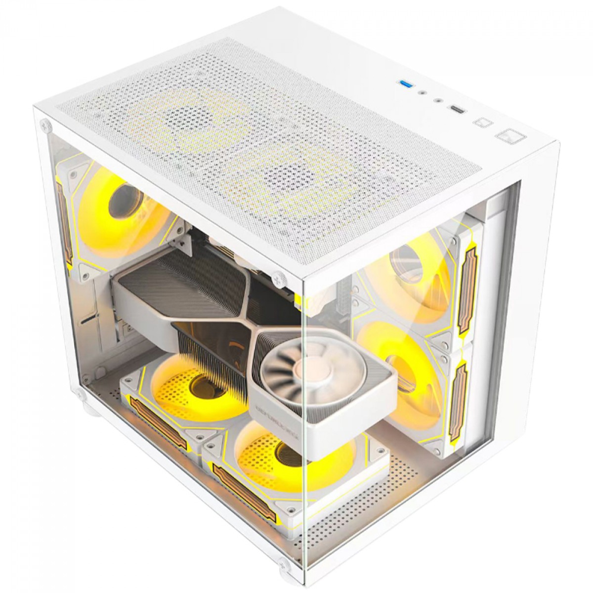 Gabinete Gamer Hayom GB1797, Aquario, Mini Tower, Vidro Temperado, m-ATX, Sem Fonte, Com 4 Fans, Branco