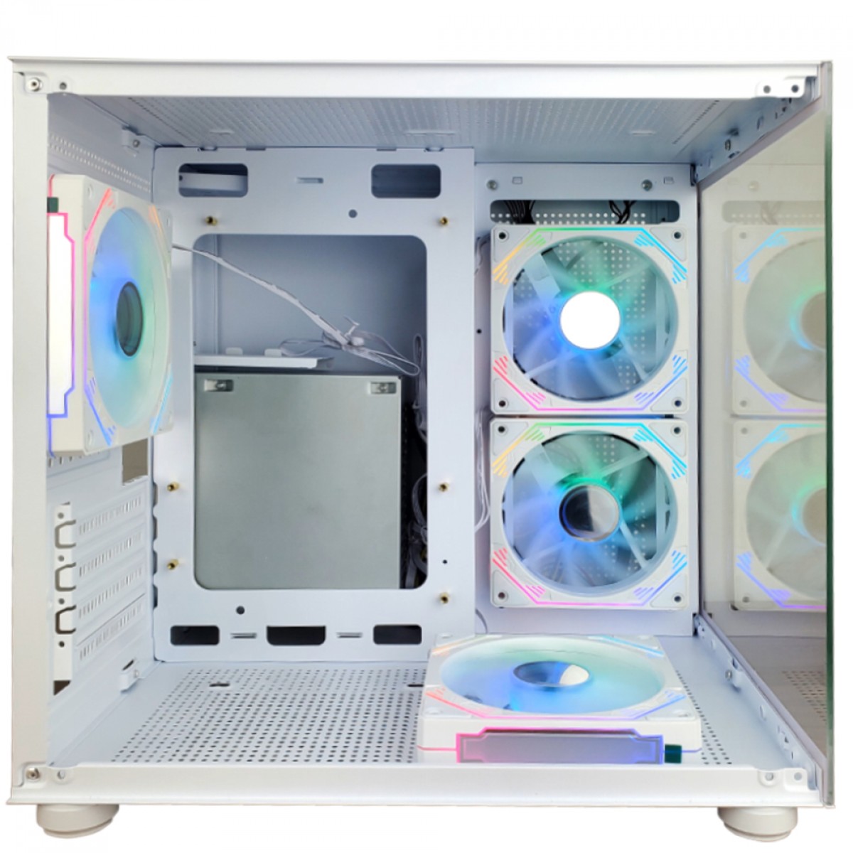 Gabinete Gamer Hayom GB1797, Aquario, Mini Tower, Vidro Temperado, m-ATX, Sem Fonte, Com 4 Fans, Branco