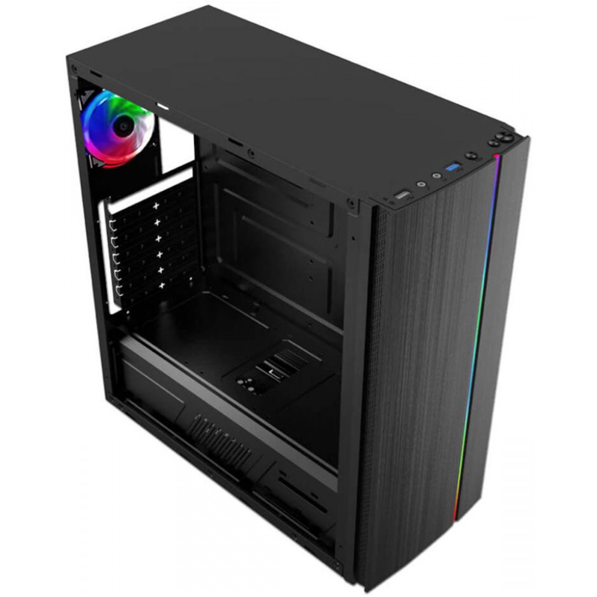 Gabinete Gamer Home Tech RGB, Mid Tower, Com 1 Fan, Lateral em Acrílico, Black, S-Fonte, HTX910B