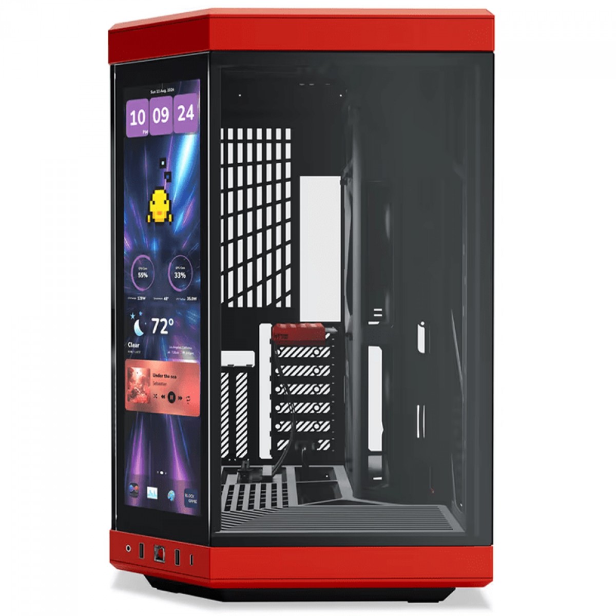 Gabinete Gamer Hyte Y70 Black Cherry, Com Display 2.5K 14.5 Pol Touch, Mid Tower, Vidro Temperado, EATX, Sem Fans, Preto e Vermelho, CS-HYTE-Y70-BR-L