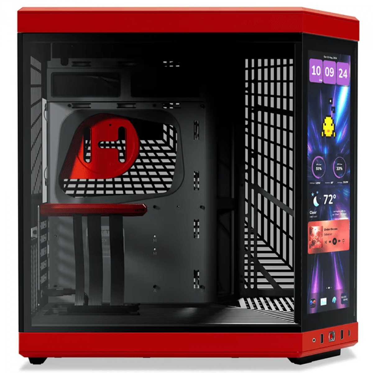 Gabinete Gamer Hyte Y70 Black Cherry, Com Display 2.5K 14.5 Pol Touch, Mid Tower, Vidro Temperado, EATX, Sem Fans, Preto e Vermelho, CS-HYTE-Y70-BR-L