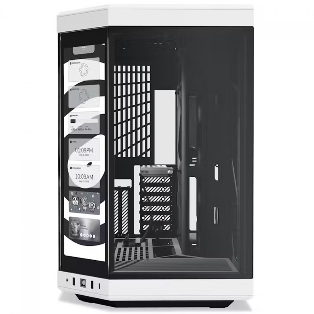 Gabinete Gamer Hyte Y70 Touch, Com Display 4K 14.1 Pol Touch, Mid Tower, Vidro Temperado, EATX, Sem Fans, Preto E Branco, CS-HYTE-Y70-BW-L
