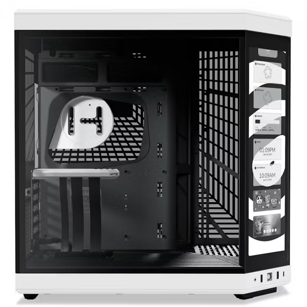 Gabinete Gamer Hyte Y70 Touch, Com Display 4K 14.1 Pol Touch, Mid Tower, Vidro Temperado, EATX, Sem Fans, Preto E Branco, CS-HYTE-Y70-BW-L