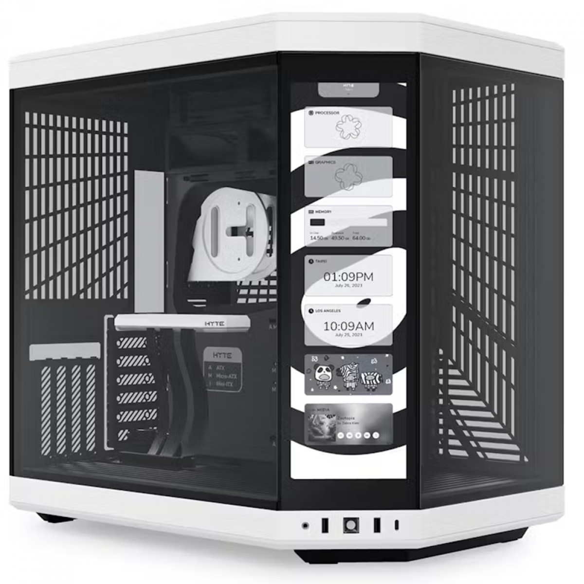 Gabinete Gamer Hyte Y70 Touch, Com Display 4K 14.1 Pol Touch, Mid Tower, Vidro Temperado, EATX, Sem Fans, Preto E Branco, CS-HYTE-Y70-BW-L
