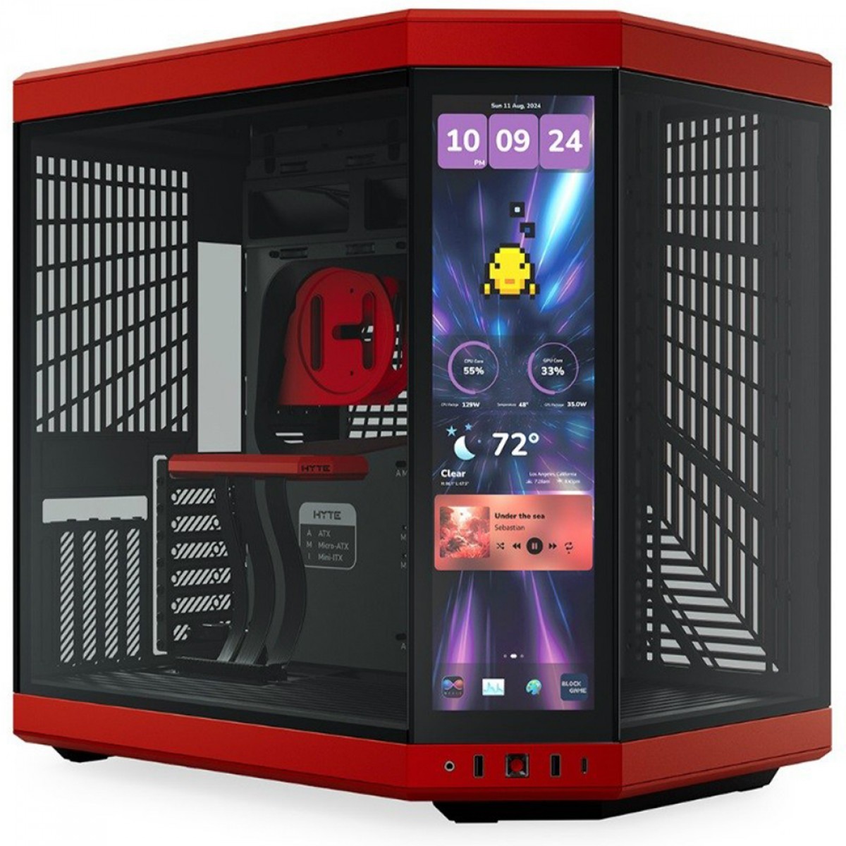 Gabinete Gamer Hyte Y70 Touch Infinite Black Cherry, Com Display 2.5K 14.9 Pol Touch, Mid Tower, Vidro Temperado, EATX, Sem Fans, Preto e Vermelho, CS-HYTE-Y70TTI-RB