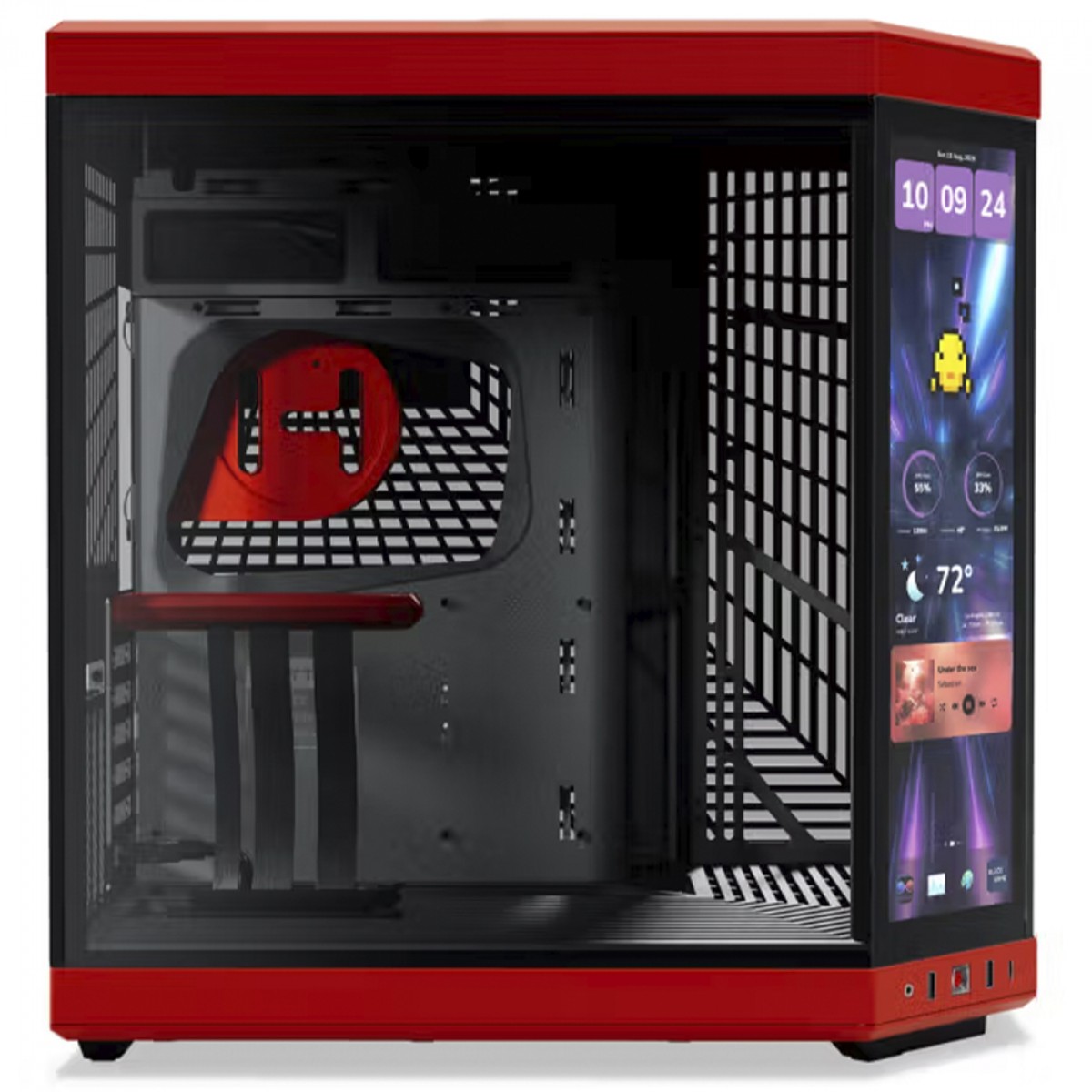 Gabinete Gamer Hyte Y70 Touch Infinite Black Cherry, Com Display 2.5K 14.9 Pol Touch, Mid Tower, Vidro Temperado, EATX, Sem Fans, Preto e Vermelho, CS-HYTE-Y70TTI-RB