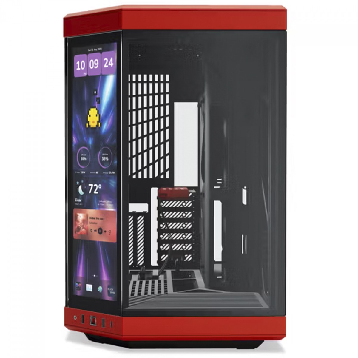 Gabinete Gamer Hyte Y70 Touch Infinite Black Cherry, Com Display 2.5K 14.9 Pol Touch, Mid Tower, Vidro Temperado, EATX, Sem Fans, Preto e Vermelho, CS-HYTE-Y70TTI-RB