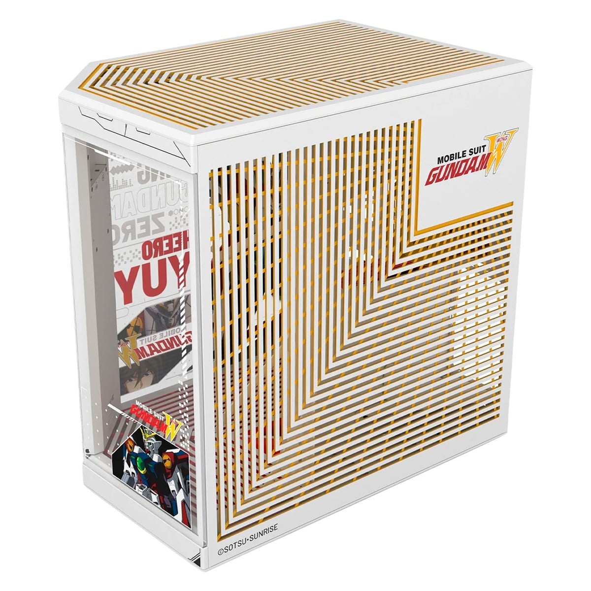 Gabinete Gamer Hyte Y70 Touch Infinite GUNDAM Wing, Com Display Touch, Mid Tower, Vidro Temperado, EATX, Sem Fans, Branco e Amarelo, CS-HYTE-Y70TTI-GWING
