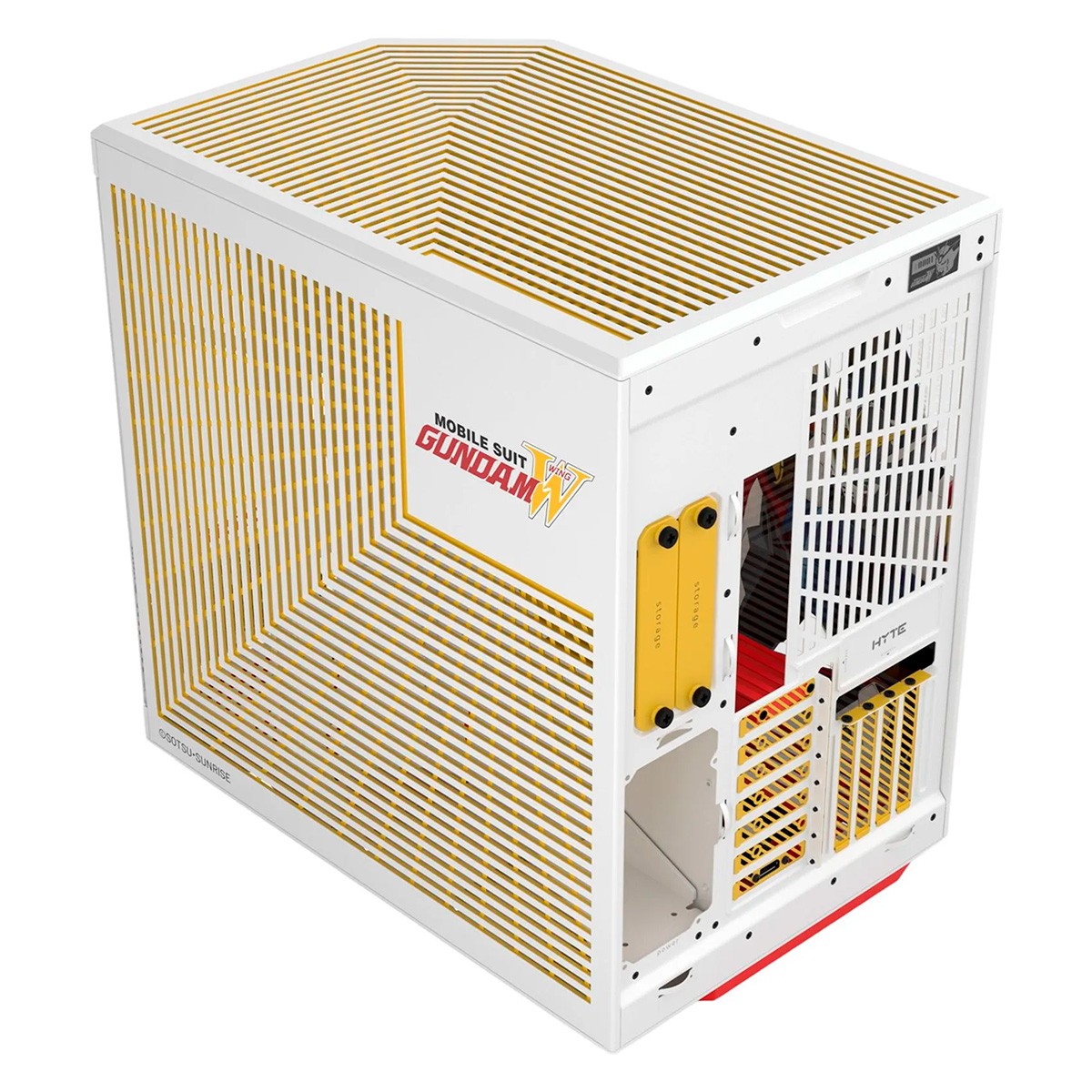 Gabinete Gamer Hyte Y70 Touch Infinite GUNDAM Wing, Com Display Touch, Mid Tower, Vidro Temperado, EATX, Sem Fans, Branco e Amarelo, CS-HYTE-Y70TTI-GWING