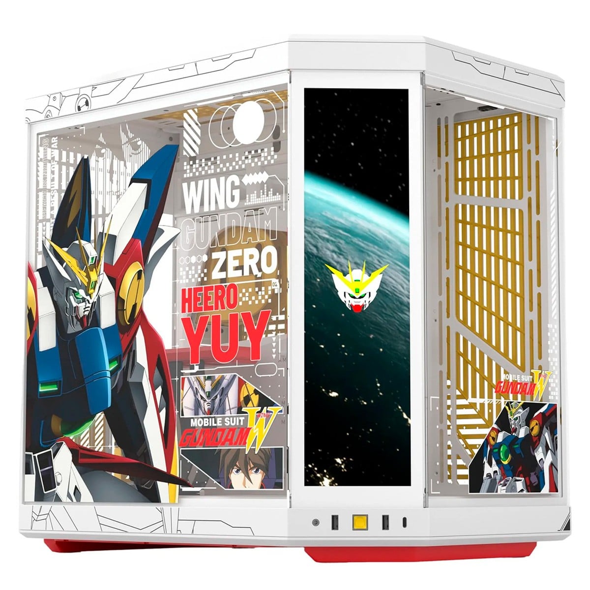 Gabinete Gamer Hyte Y70 Touch Infinite GUNDAM Wing, Com Display Touch, Mid Tower, Vidro Temperado, EATX, Sem Fans, Branco e Amarelo, CS-HYTE-Y70TTI-GWING