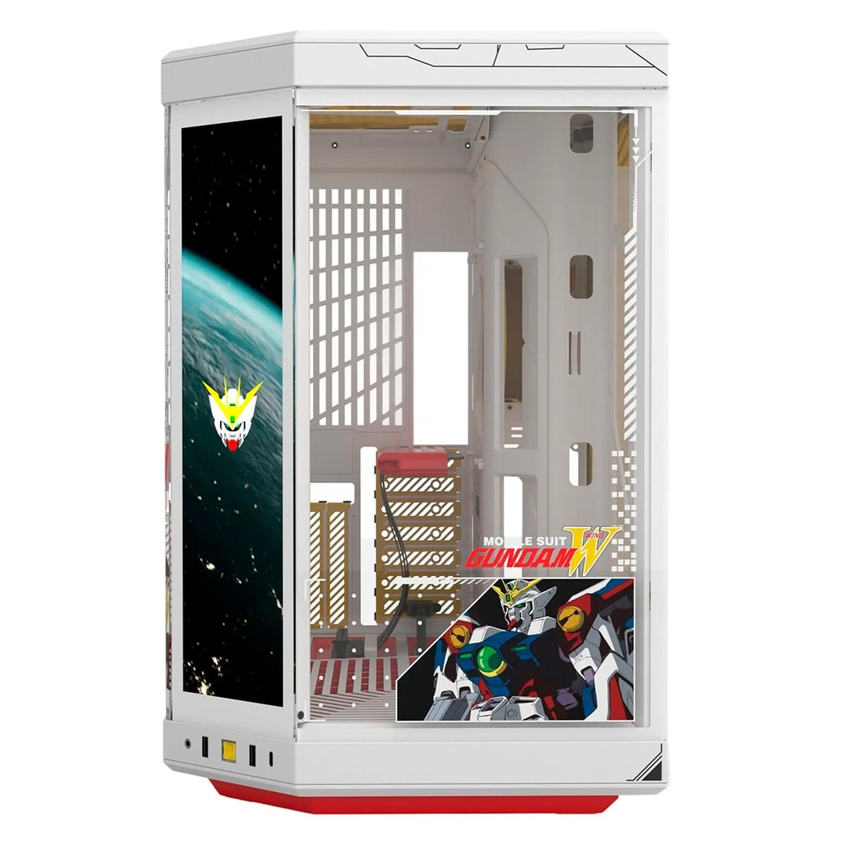 Gabinete Gamer Hyte Y70 Touch Infinite GUNDAM Wing, Com Display Touch, Mid Tower, Vidro Temperado, EATX, Sem Fans, Branco e Amarelo, CS-HYTE-Y70TTI-GWING