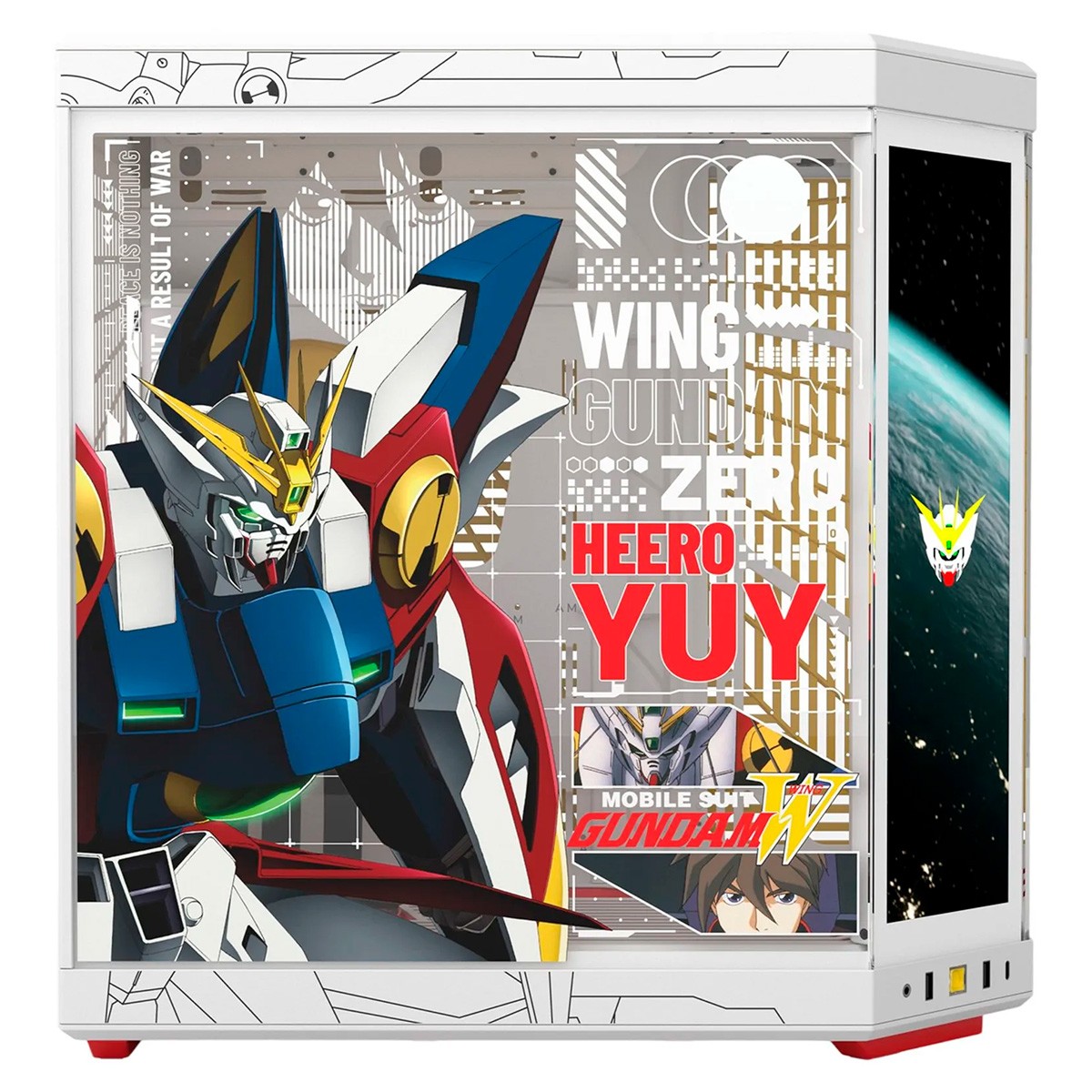 Gabinete Gamer Hyte Y70 Touch Infinite GUNDAM Wing, Com Display Touch, Mid Tower, Vidro Temperado, EATX, Sem Fans, Branco e Amarelo, CS-HYTE-Y70TTI-GWING
