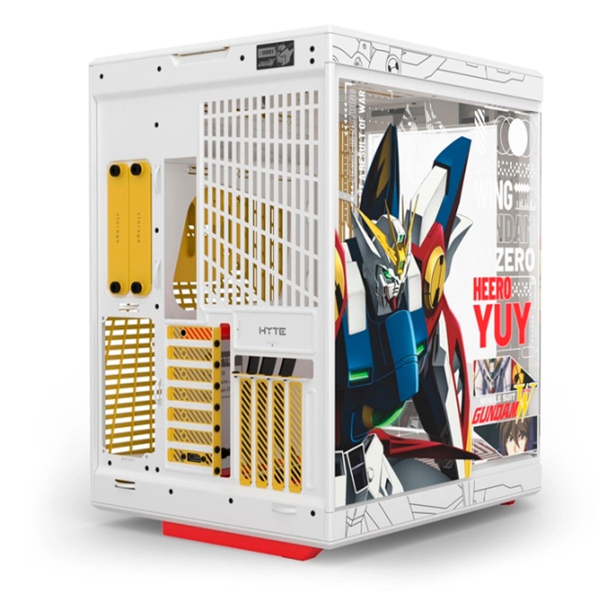 Gabinete Gamer Hyte Y70 Touch Infinite GUNDAM Wing, Com Display Touch, Mid Tower, Vidro Temperado, EATX, Sem Fans, Branco e Amarelo, CS-HYTE-Y70TTI-GWING