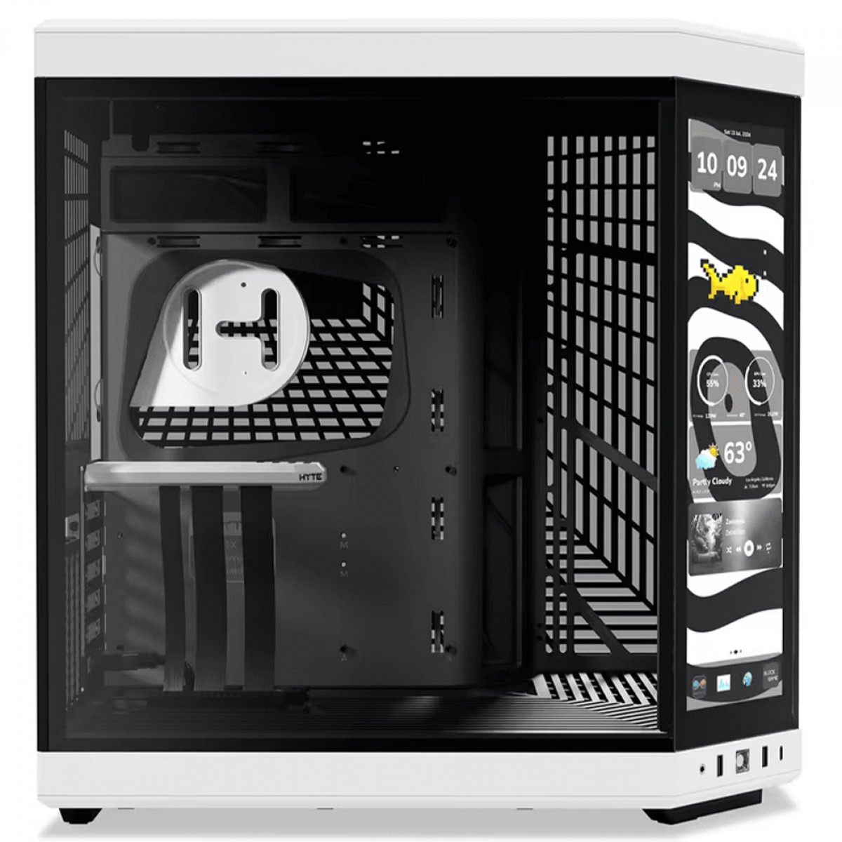 Gabinete Gamer Hyte Y70 Touch Infinite Panda, Com Display 2.5K 14.9 Pol Touch, Mid Tower, Vidro Temperado, EATX, Sem Fans, Preto e Branco, CS-HYTE-Y70TTI-WB