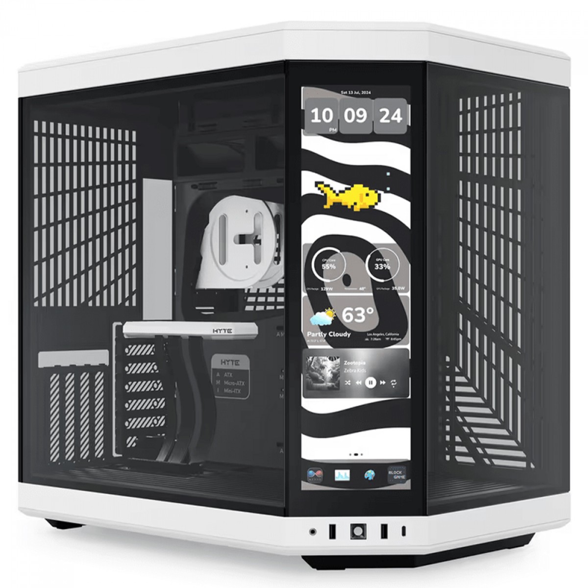 Gabinete Gamer Hyte Y70 Touch Infinite Panda, Com Display 2.5K 14.9 Pol Touch, Mid Tower, Vidro Temperado, EATX, Sem Fans, Preto e Branco, CS-HYTE-Y70TTI-WB