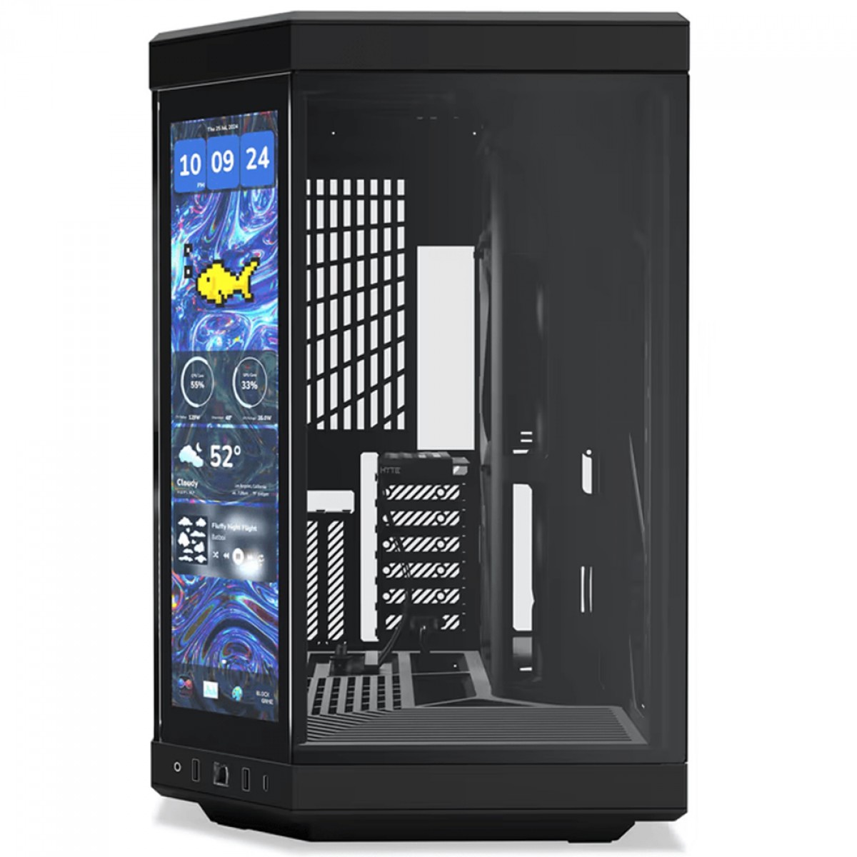 Gabinete Gamer Hyte Y70 Touch Infinite Pitch Black, Com Display 2.5K 14.5 Pol Touch, Mid Tower, Vidro Temperado, EATX, Sem Fans, Preto, CS-H