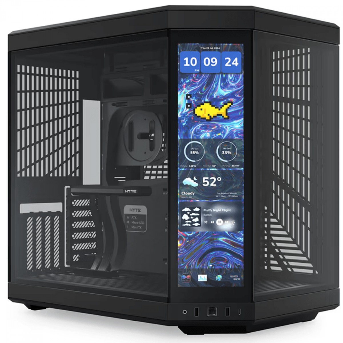Gabinete Gamer Hyte Y70 Touch Infinite Pitch Black, Com Display 2.5K 14.5 Pol Touch, Mid Tower, Vidro Temperado, EATX, Sem Fans, Preto, CS-H