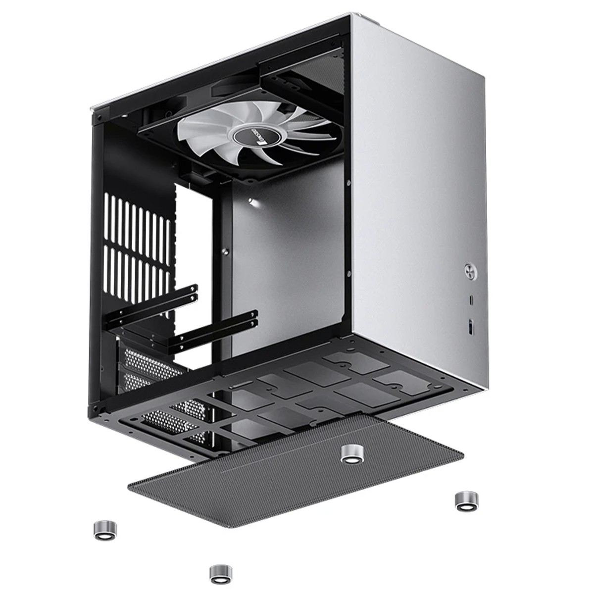 Gabinete Gamer Jonsbo T8 Plus, Mini Tower, Vidro Temperado, Mini ITX, Sem Fonte, Sem Fans, Cinza