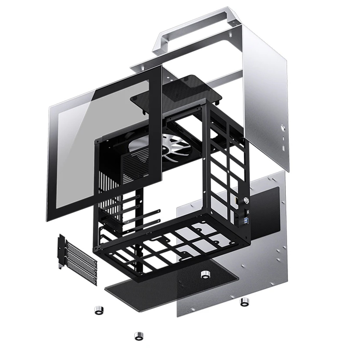 Gabinete Gamer Jonsbo T8 Plus, Mini Tower, Vidro Temperado, Mini ITX, Sem Fonte, Sem Fans, Cinza
