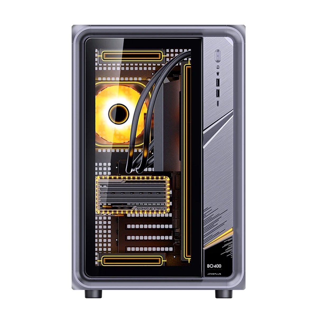 Gabinete Gamer Jonsbo/Jonsplus BO400, Mid Tower, Vidro Temperado, ATX, Sem Fonte, Sem Fans, Cinza