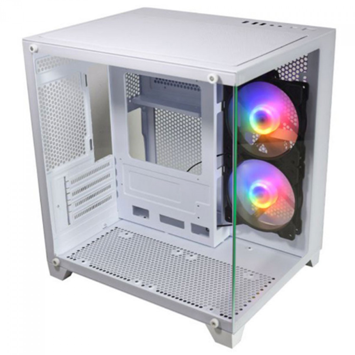 Gabinete Gamer K-MEX Aquario CG-W405, Mini Tower, Vidro Temperado, M-ATX, Sem Fonte, Com 2 Fans, Branco, CGW405RH002CB0X