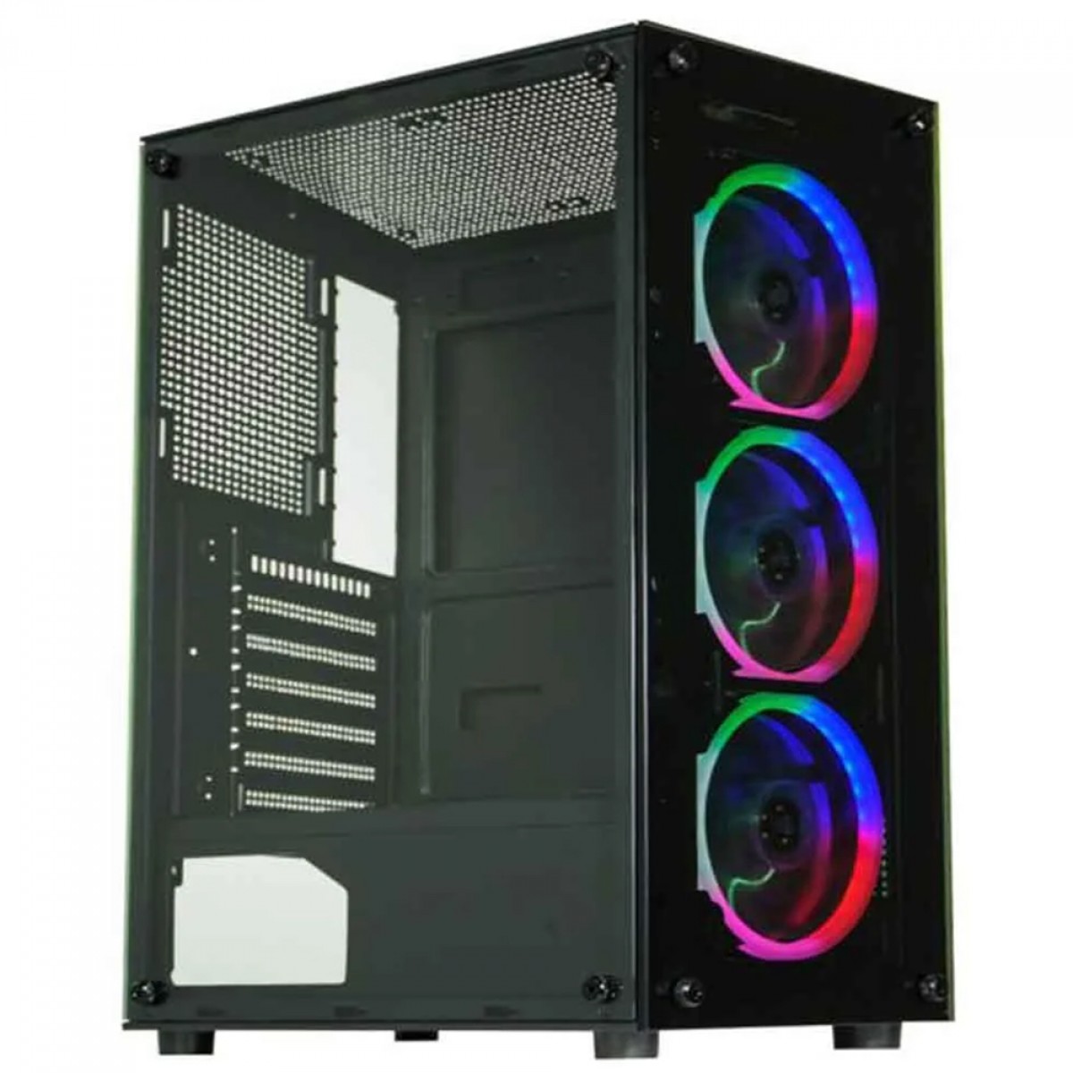 Gabinete Gamer K-MEX CG-30C5, RGB, Mid Tower, Lateral em Vidro, ATX, Com 3 Fans, Sem Fonte, Preto, CG30C5RH0010B0X