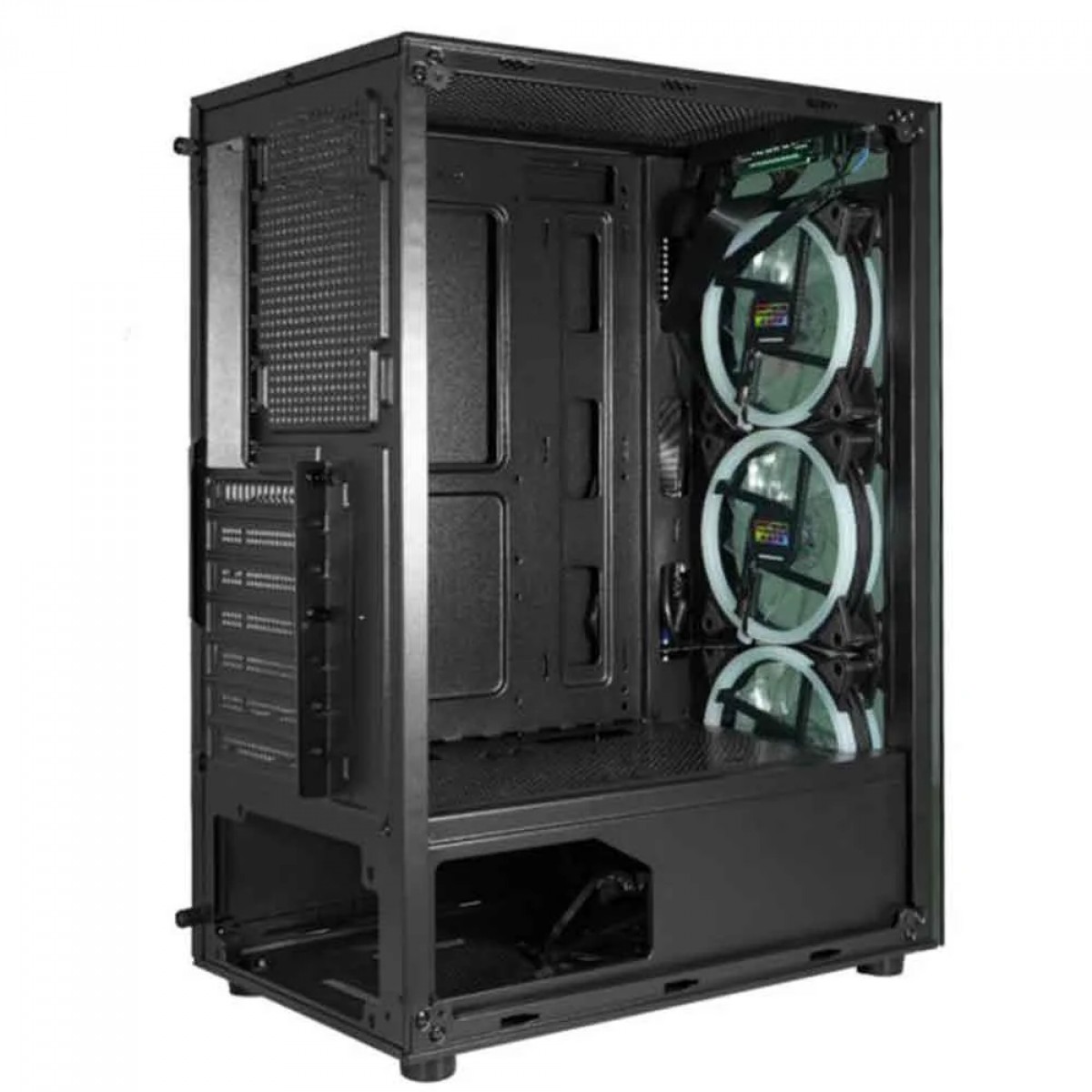 Gabinete Gamer K-MEX CG-30C5, RGB, Mid Tower, Lateral em Vidro, ATX, Com 3 Fans, Sem Fonte, Preto, CG30C5RH0010B0X