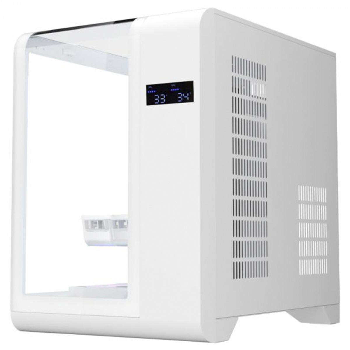 Gabinete Gamer K-MEX Cyberpunk White CG-W8KI, Mid Tower, Vidro Temperado, m-ATX, Com Display Digital, Sem Fan, Branco, CGW8KIRH002CB0X