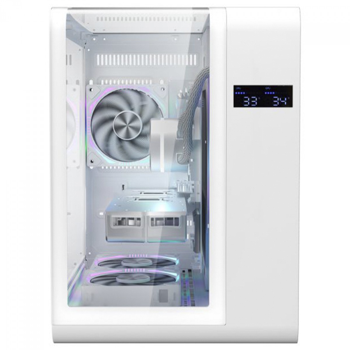 Gabinete Gamer K-MEX Cyberpunk White CG-W8KI, Mid Tower, Vidro Temperado, m-ATX, Com Display Digital, Sem Fan, Branco, CGW8KIRH002CB0X