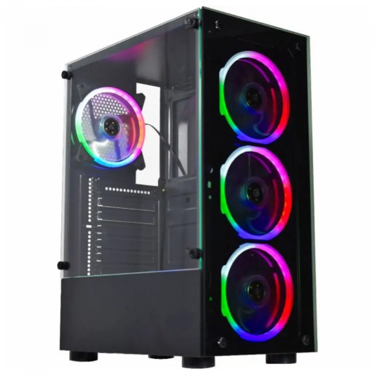 Gabinete Gamer K-MEX Elite Multicolor, RGB, Mid Tower, Lateral em Vidro, ATX, Com 3 Fans, Sem Fonte, Preto, CG10W5RH001CB0X