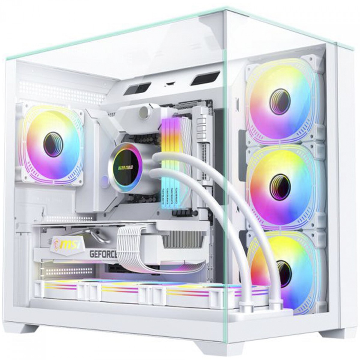 Gabinete Gamer K-MEX Mega Shark White, Aquario, Mid Tower, Vidro Temperado, ATX, Sem Fonte, Sem Fan, Branco, CGW1FDRH002CB0X