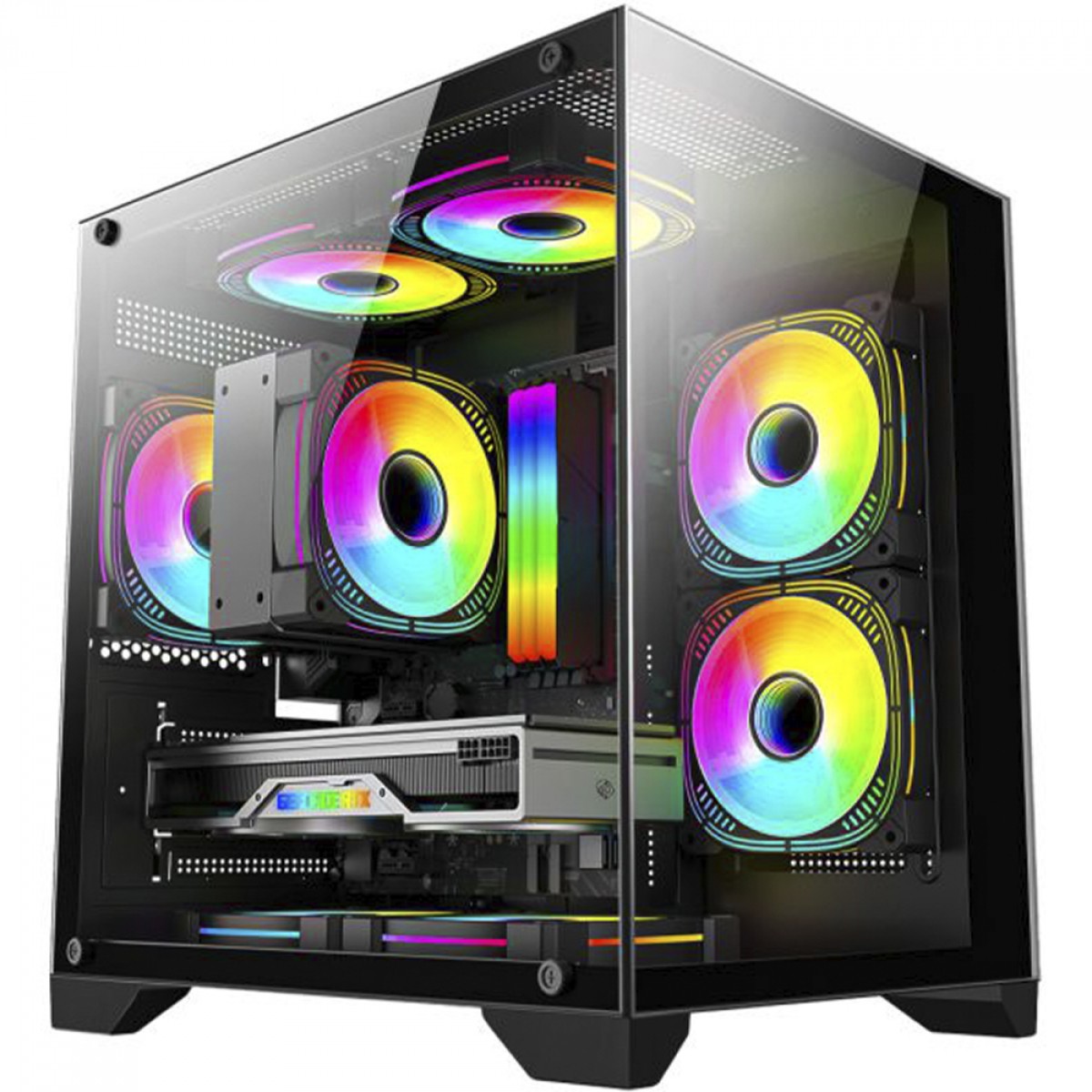 Gabinete Gamer K-MEX Space Aqua III, Black, Mini Tower, Vidro Temperado, M-ATX, Sem Fonte, Sem Fan, CG0524RH001CB0X