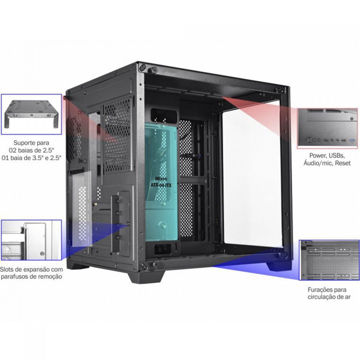 Gabinete Gamer K-MEX Space Z, Mini Tower, Vidro Temperado, M-ATX, Sem Fonte, Sem Fan, CG01ADRH001CB0X