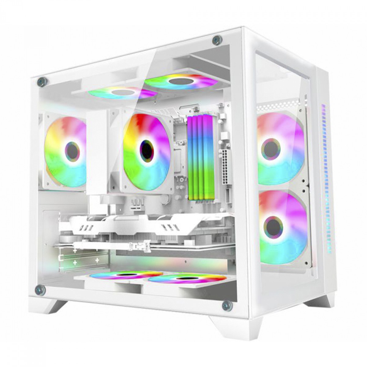 Gabinete Gamer K-MEX Space Z1, White, ARGB, Mini Tower, Vidro Temperado, M-ATX, Sem Fonte, Sem Fan, CG-W2AD